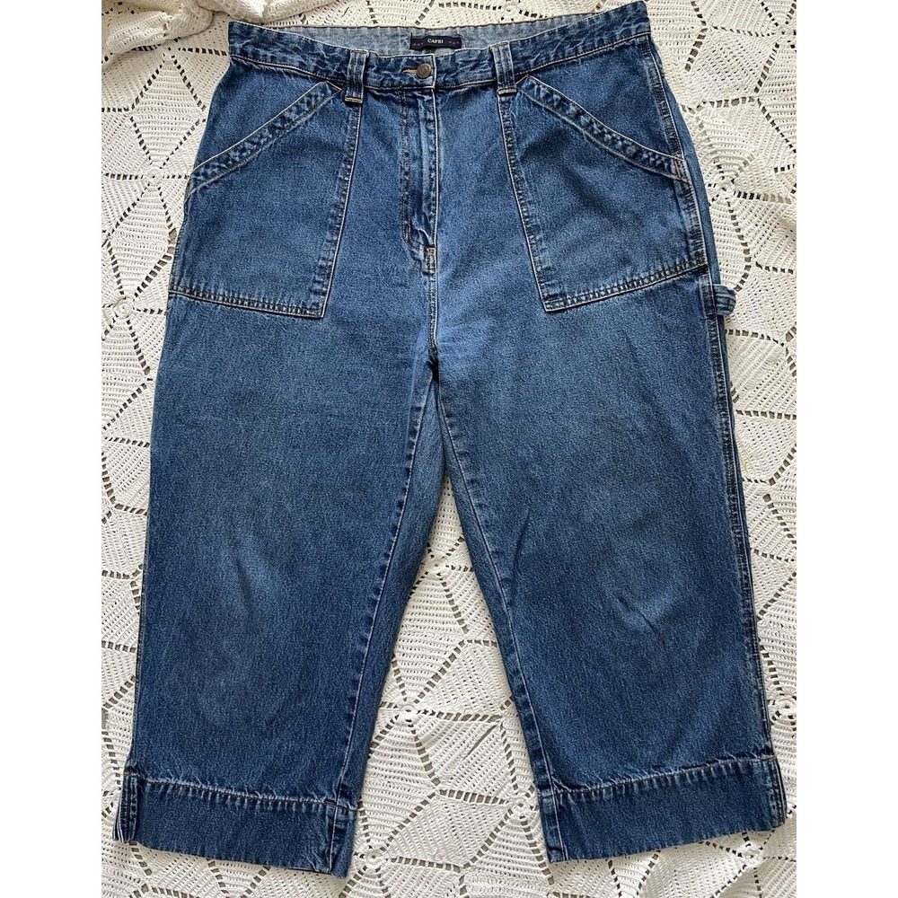 100% Cotton Bill Blass Utility Denim Capri Pants Size 16 Y2K 2000s Unique sporty